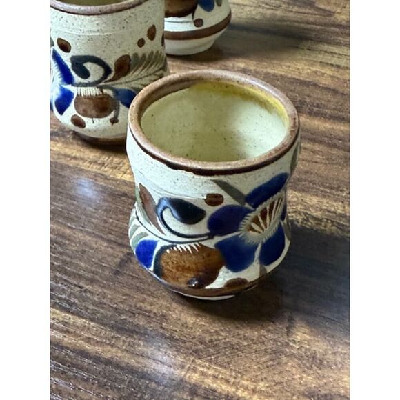 Tonala Mexican Folk Art Pottery Pitcher Decanter & 6 Shot Glasses Cups Bird - Picture 8 of 10